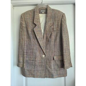VTG Taboh Silk Tweed One‎ Button Blazer Jacket Sz M Multi Color Professional